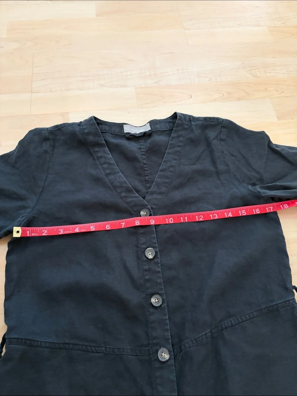 Everlane Black 100% Linen Button Front Wide Leg Jumpsuit Size 4